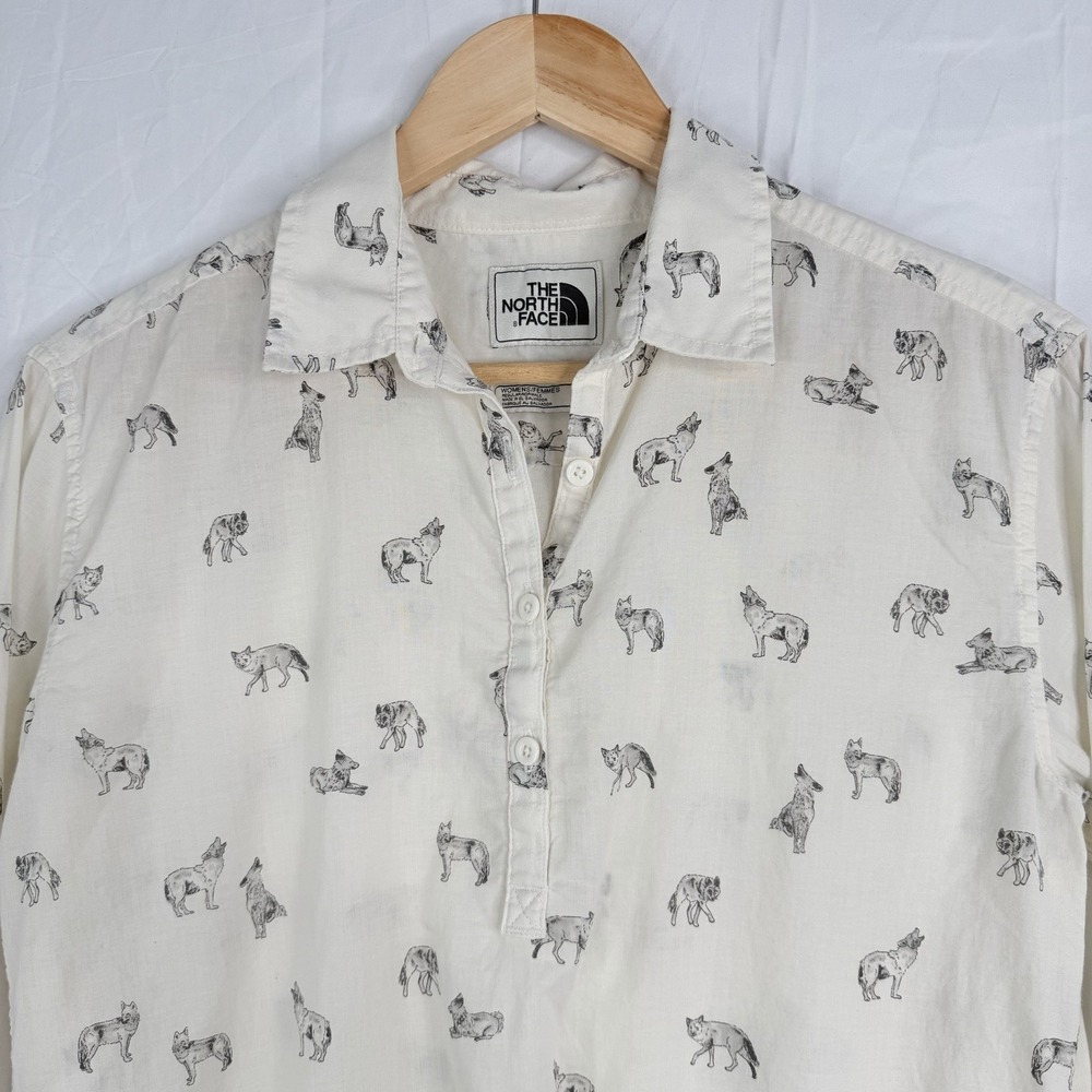 The North Face women Shirt All Over Print Wolves Wolf Nature SZ-S organic cotton - Picture 3 of 16